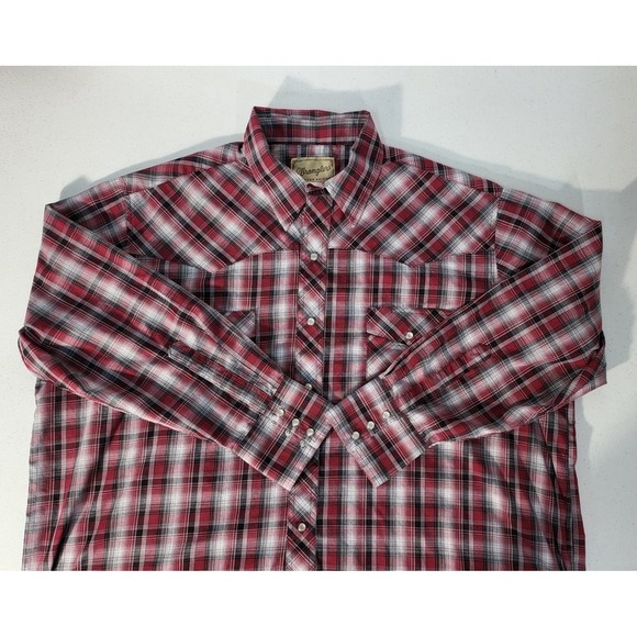 Wrangler Western Shirt Plaid Long Sleeve Button Up Red Black 2XL - Picture 1 of 6